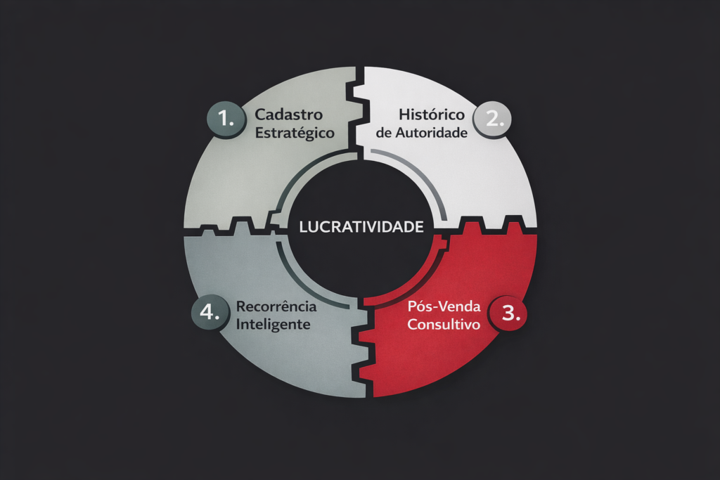 Os 4 pilares da gestão de clientes para oficinas mecânicas. cadastro, histórico, pós-venda e fidelização.